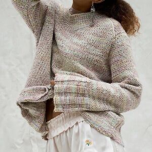 NWT FREE PEOPLE Cotten candy pullover Knit Sweater in gardenia combo size S-M